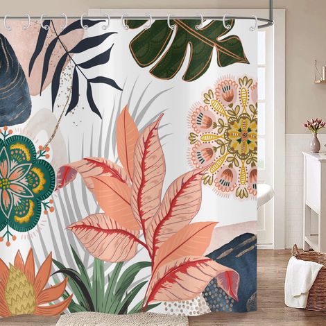 Rideau de Douche Lavable Fleurs 180x180, Esthétique Fleurs Imperméable Abstrait Boho Bohème Polyester Tissu Rideau de Bain (1/5)