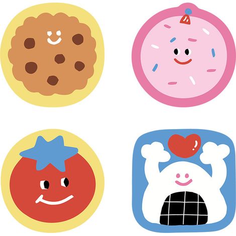Quatre sets de table résistants à la chaleur, ornés de motifs alimentaires, en terre de diatomées, à utiliser comme dessous de table absorbants. (1/5)