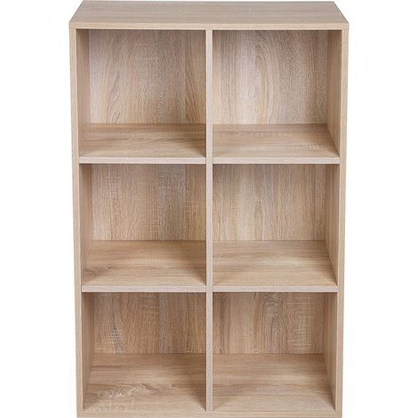 VASAGLE SONGMICS Libreria Scaffale Mobiletto Armadietto Mobile in Legno Pannelli di Particelle a 3 Ripiani 6 Scompartimenti di Colore Quercia LBC203H, ingegnerizzato, Naturale, 6 Cubi (65.5L cm) (1/5)