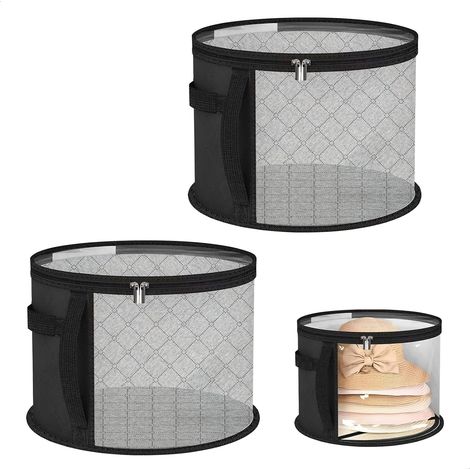 2 Pièces Boîte à Chapeaux Ronde Avec Couvercle,Et Fermeture Éclair 42 × 28cm Organisateur De Chapeaux Ronds Idéale Pour (1/5)