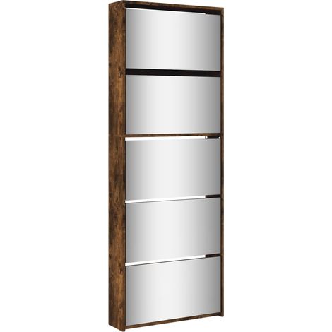 Armoire à chaussures range chaussures rangement meuble entrée couloir salon miroir 5 niveau x 63 x 17 x 169,5 cm brun (1/5)