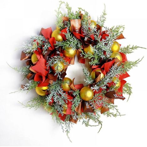 Guirlande De Noël - Guirlande Artificielle Avec Boules Et Ruban - 50 Cm - Pour Porte D'Entrée Décoration Hivernale (1/5)