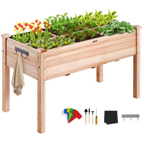 Hochbeet Holz Pflanzkübel mit Ablage Blumenkasten 100kg Tragfähigkeit Garten Pflanzkasten Terrassen Gemüsebeet Gartenbeet Pflanzbeet 120x58x76cm ideal für den Anbau von Gemüse Obst Kräutern (1/5)