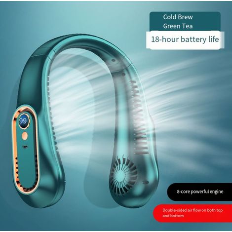 Ventilatore da collo, ventilatore da mento, ventilatore senza pale, velocità del vento regolabile a 5 livelli, display digitale, ventilatore personale portatile da 4000 mAh (verde)