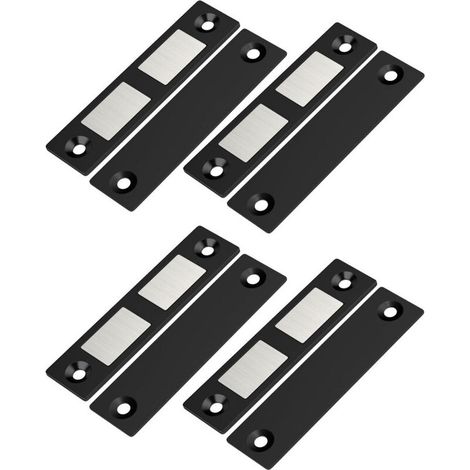 Lot de 4 loquets magnétiques ultra-fins pour portes d'armoires, aimants noirs pour tiroirs, double loquet magnétique pour meubles, armoires, placards et portes de placard. (1/4)