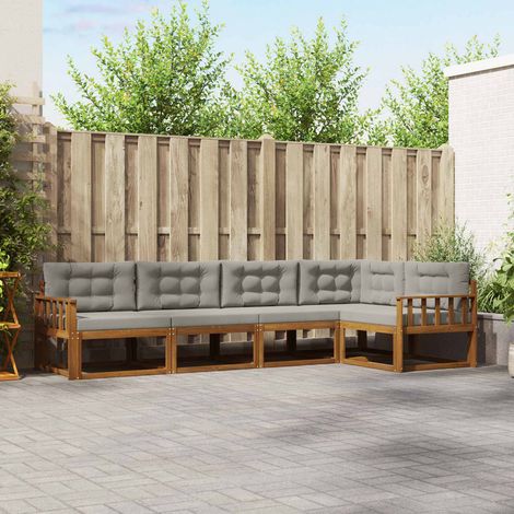 Outdoor-Sofagarnitur mit Kissen 5 pcs Natürlich und Hellgrau