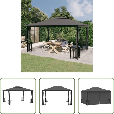vidaXL Toit double -  Tonnelle avec parois et toit double 3x4 m Anthracite (1/5)