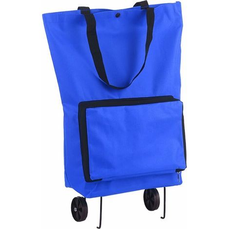 BRAVIX Sac à provisions à roulettes, sac à roulettes pliable avec roulettes Panier pliable réutilisable Sacs d'épicerie pliables Sac de voyage Bleu (1/5)
