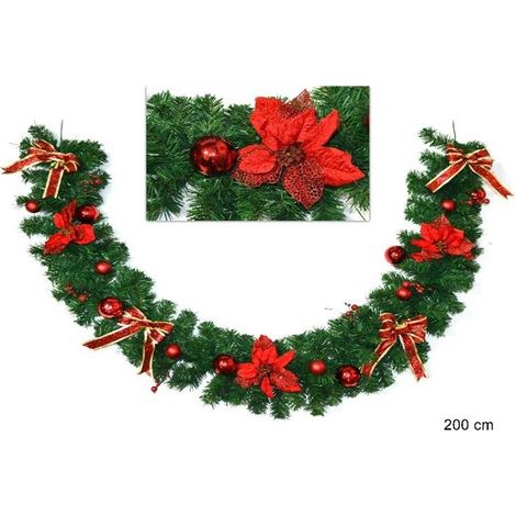 Ghirlanda Natalizia con Addobbi Rossi 200 cm DUESSE CHRISTMAS
