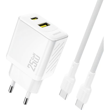 USB-A/USB-C-Wandladegerät mit USB-C-GaN-PD-QC-25-W-Kabel – Weiß