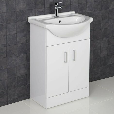 Gloss White Bathroom Vanity Unit and Basin Sink 550mm with Essentials Tap & Waste (1/6)