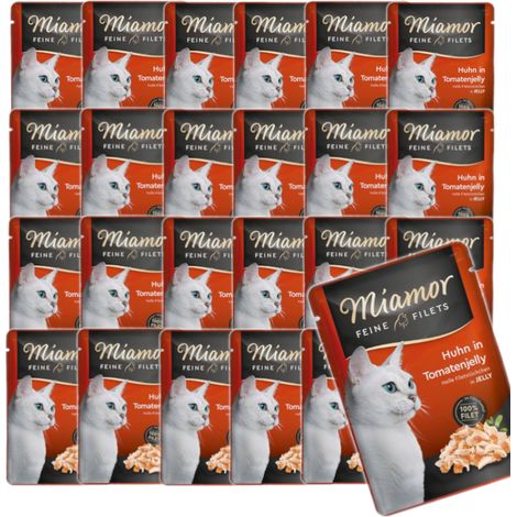 Miamor Feine Filets Nassfutter für Katzen, Hühnchen, Tomaten, Gelee, 24 x 100 g (1/2)