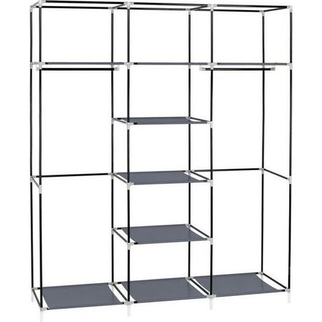 Tragbarer Kleiderschrank (175 cm) aus Vliesstoff, mit doppelter Kleiderstange und Aufbewahrungsorganizer, Grau (1/5)