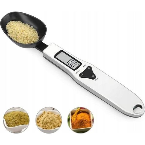 Bilancia da cucina con cucchiaio dosatore di precisione, capacità 75 ml, display LCD, portata fino a 500 g.