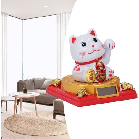 Figurine Chat Fortune ManoMan avec bras oscillant énergisé solaire décor bureau/voiture [Plastique/20cm] Chat porte-bonheur (1/5)