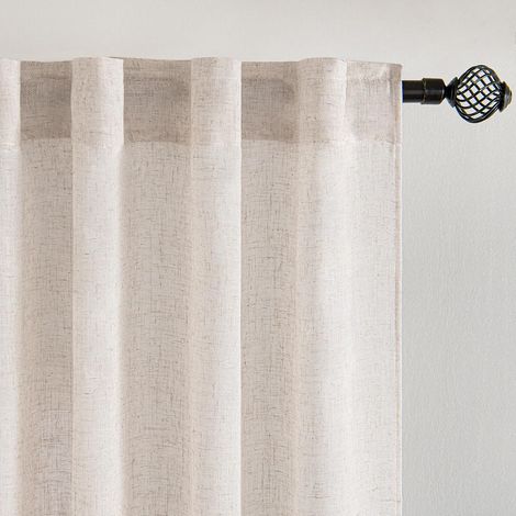 Lot de 2 Rideaux en Lin Voilage Translucide Blanc HxL 245x140 cm (1/5)