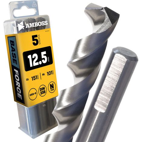 5x Foret hélicoïdal Ø12,5 mm - HSS-G DIN 338 pour acier, acier de construction, aluminium, métaux non ferreux Foret pour tôles, profilés - Hexagonal pour perceuse (1/5)