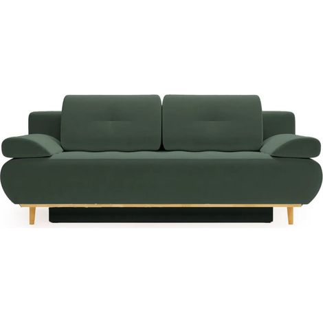 AMARO - Canapé droit convertible tissu velours 2 places - Vert