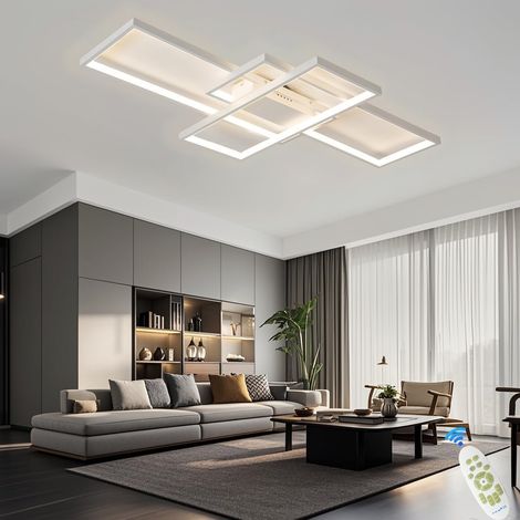 LED Ceiling Light, Living Room Light, Dimmable with Remote Control 3000K-6000K, Irregular Rectangular Metal Acrylic Kitchen Lamps Bedroom Decoration, White, 80 x 45 cm/65 W (1/5)