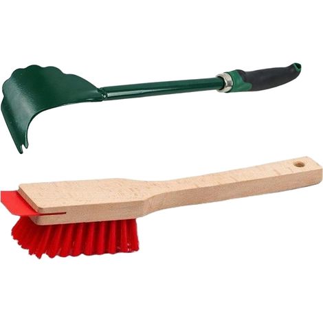FLITI 2-Piece Lawnmower Cleaning Tool Set, Lawnmower Deck Scraper, Mower Deck Cleaning Tool with Stiff Bristle Brush for Landscaping and Gardening (1/4)