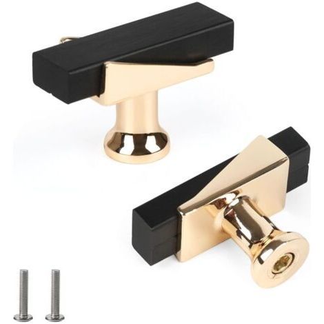 2 pcs Black Kitchen Furniture Handles, Cabinet Door Knobs, for Offices Drawer Cupboard, T-shaped Knob with Screws, Single Hole (1/5)