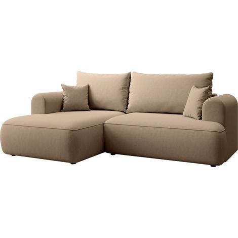 Selsey Ovo Mini - Eckschlafsofa linksseitig mit Stauraum, Easy-Clean-Samtbezug, beige (1/5)