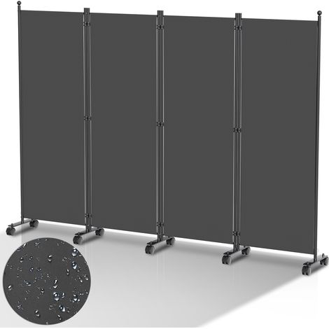 Randaco Paravent mit Rollen Faltbarer Raumteiler Outdoor Trennwand Garten Sichtschutz Raumtrenner 4 teilig Anthrazit 228x181 cm