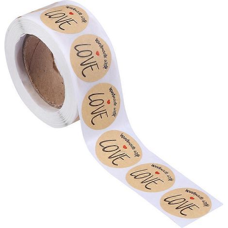 Rouleau de 500 feuilles d'étiquettes rondes en papier kraft, autocollantes décoratives faites main pour sachets de bonbons et emballages de pâtisserie (1/2)
