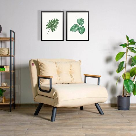 Butaca Keoni, Asiento Reclinable, con Brazos, Soporta hasta 100 kg, 60x78x78h cm Blanco Crema (1/5)