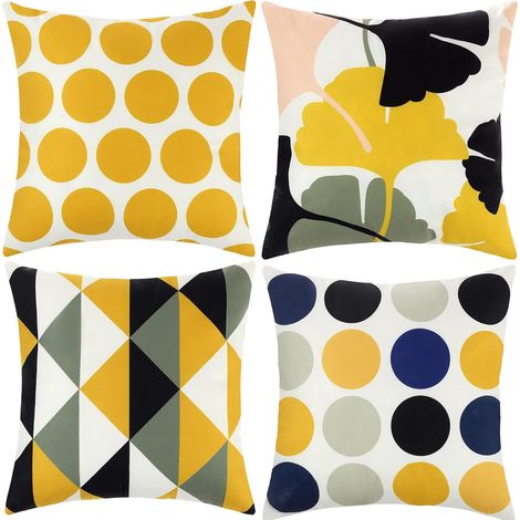Taie d'oreiller Housse de Coussin Canapé Moderne Magnifiques Housses Coussins Voiture Maison Décor Protecteurs Jaune&Noir Velour 45x 45cm (1/4)