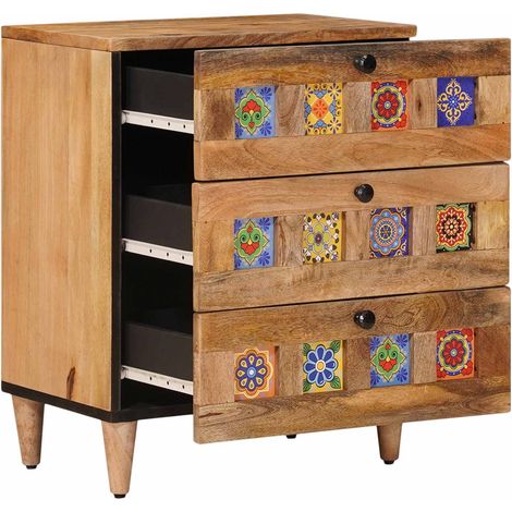 Cabinet de chevet Naturel 50 x 33 x 62 cm Bois de mangue massif (1/5)