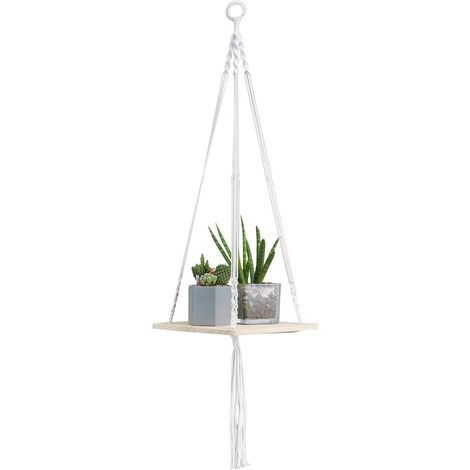 Wood Hanging Shelf Suspension Plante Macramé Porte Suspendre support de pot de fleurs Flower Pot Holder Boho pour plantes Hanger d'intérieur extérieur Home Decor (Carré 105 cm 41'') (1/5)