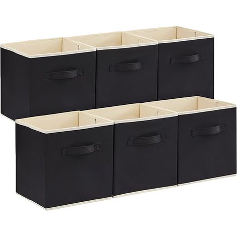 Lot de 6 Cubes de Rangement Pliables, Paniers Rangement en Tissu, Caisses Rangement, Boites de Rangement avec Poignées, Organisateurs pour Vetements, Jouets, 26,5 x 26,5 x 28 cm,18L Noir