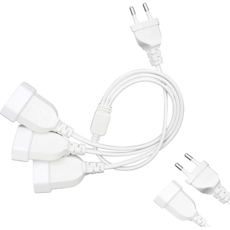 Rallonges Alimentation Euro 3 en 1 Rallonge Câble Plate Câble D'extension Euro Prise Câble d'alimentation Plat Blanc 55 CM 250 V/2,5 A pour TV PC Ordinateur Moniteur Lampe Beamer (1/5)