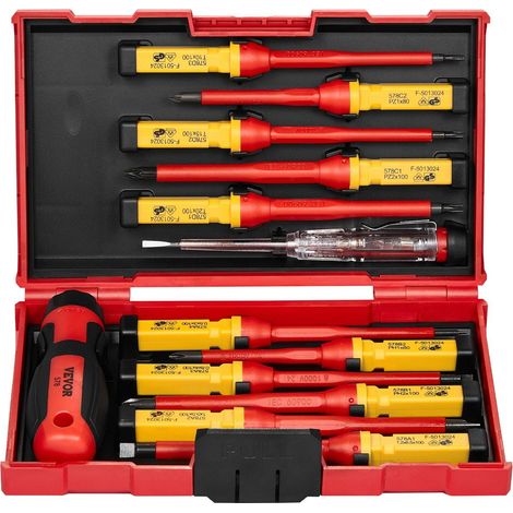 Jeu de tournevis isolés 13 pièces professionnel, 1000V, avec embouts magnétiques Phillips, plats, Pozidriv et Torx, pour électriciens. (1/5)