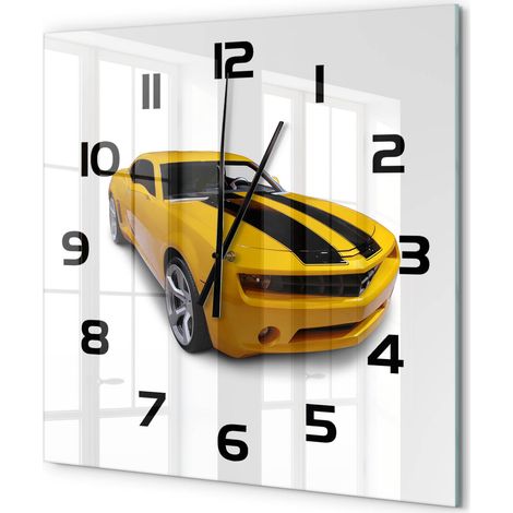 Grande Horloge Murale Carrée Design Contemporain Verre Décoratif pour Salon Voiture de sport 60x60 cm (1/5)