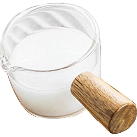 Kaffeeglas mit Holzgriff, 50 ml Messbecher aus Glas, praktischer Kaffeemessbecher zum Ausgießen.