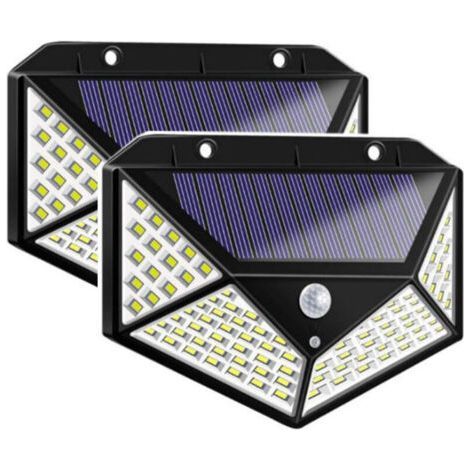 Pack of 2 solar floodlights with motion sensor 100LED four-sided solar wall light (1/4)
