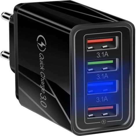 Chargeur Secteur USB Quick Charge 3.0 Chargeur Secteur avec LED 4 Ports de Charge USB Universel Chargeur (1/4)