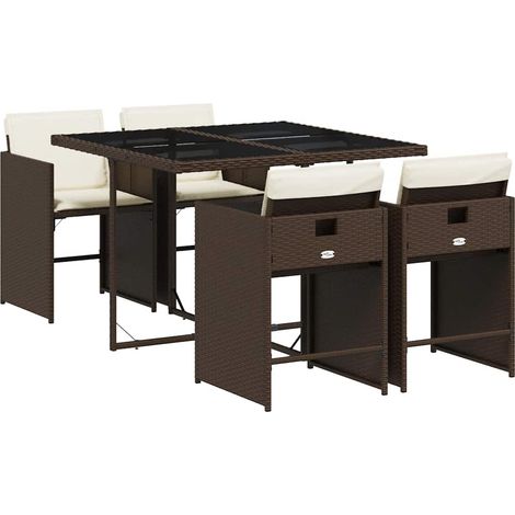 Maison Exclusive - 5-tlg. Garten-Essgruppe mit Kissen Braun Poly