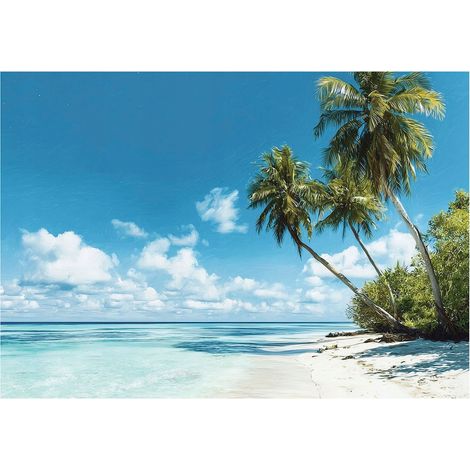 Papier peint mural plage mer palmiers paysage intissé grand format design intérieur salon chambre pas cher 400x280 cm (1/5)