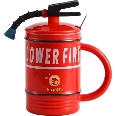 Kaffeetasse mit Feuerlöscher-Motiv, personalisierte Kaffeetasse, individuell gestaltbare Tasse, Tasse mit Deckel und Löffel, 3D-Teetasse, originelles Geschenk für Männer, Frauen, Väter, Ehefrauen, Kin