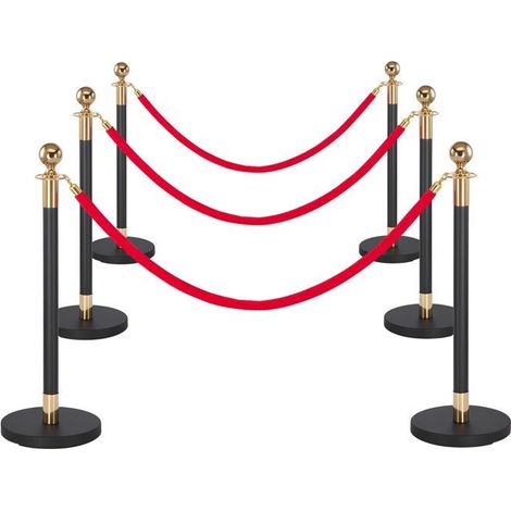 Poteau de guidage avec base creuse - 6 pièces - 4 cordes en velours de 1,5 m - Tapis rouge (1/5)