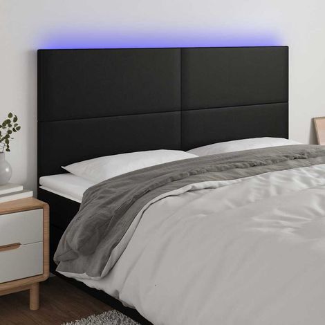Tête de lit LED noire réglable en similicuir avec 2 bandes LED 160 x 5 x 118/128 cm - PANGIVO (1/5)