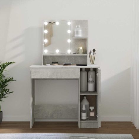 Schminktisch mit LED Betongrau 86,5x35x136 cm