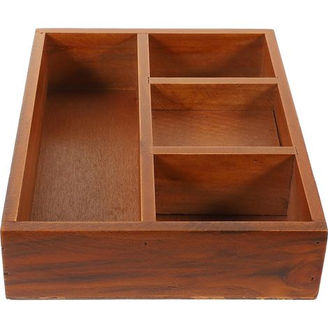 Plateau en Bois Marron Rectangulaire pour Rangement Maquillage et Cosmétiques, Design Élégant et Moderne, pour Coiffeuse ou Dessus de Commode (1/5)