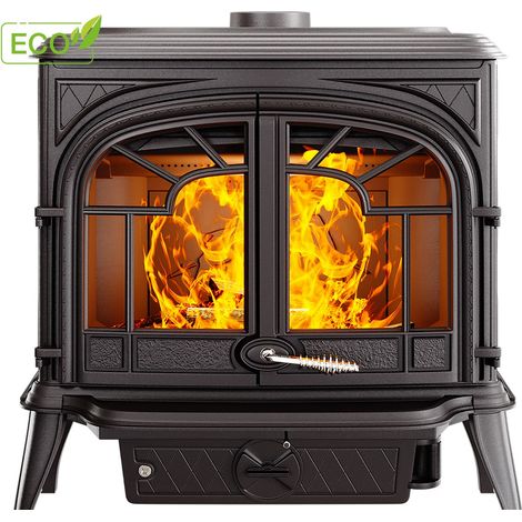 Viva – Poêle à bois en fonte SPARTA S10 ECO 13,9 kW – Rendement 77 % – Émissions faibles – Vitre Robax résistante 800 °C – Pour grands espaces jusqu'à 120 m² (1/5)