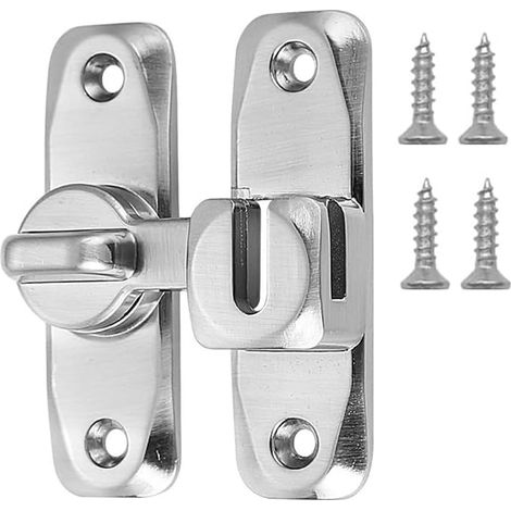 Loquet de porte à 90/180 degrés, en alliage de zinc à angle droit, loquet de porte coulissante épais pour intérieur et extérieur (argenté) (1/3)