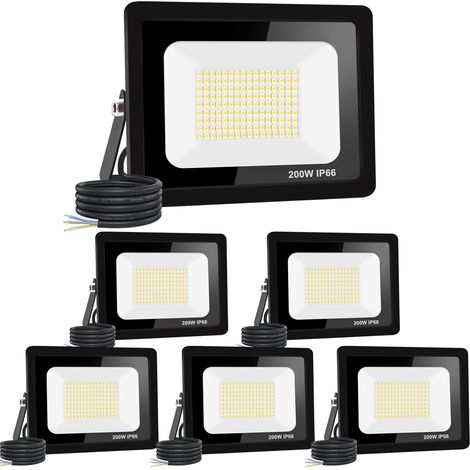 【6PCS】200W spot led extérieur 20000LM IP66 Imperméable Projecteur LED Exterieur Super Brillant Eclairage Extérieur Blanc froid(6000k) Sécurité spot led pour stades, usines, Parking, garage, jardin (1/5)