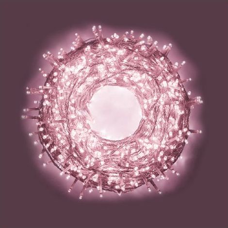 Chaine a' cordes Luccika Home se'rie 15 mt de 300 lumie'res de sapin de Noel a' led rose 31V cable transparent avec 8 jeux de lumie're et me'moire IP44 pour une utilisation en inte'rieur et en exte'ri
